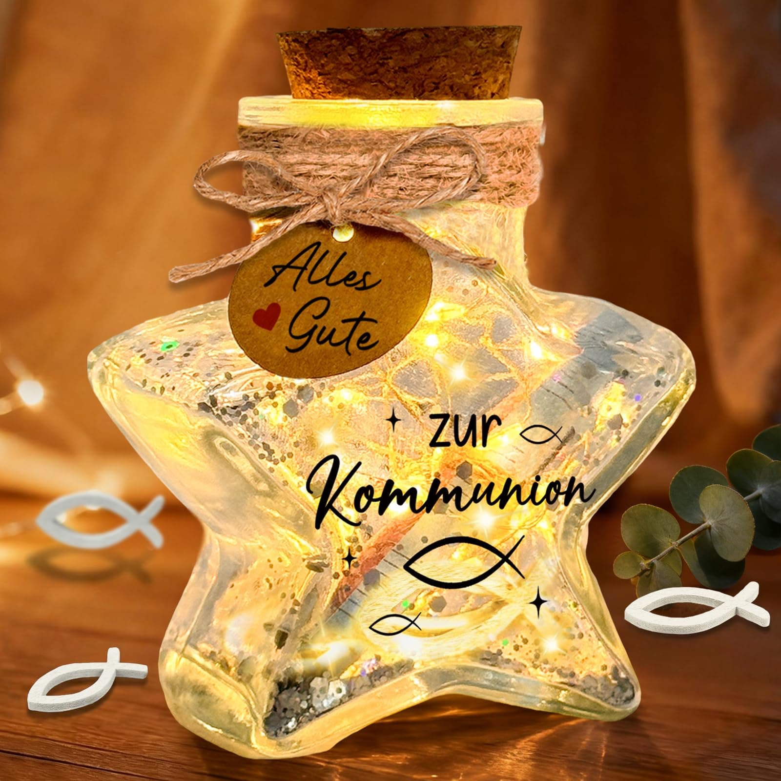 Kommunion & Erstkommunion Geschenke für Mädchen Jungen – LED Flaschenlicht in Sternform als Geldgeschenk, Tischdeko zur Kommunion Deko, Geschenke zur Erstkommunion Mädchen Junge Angebot bei HelloDeals