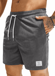JMIERR Corduroy Shorts Herren Sommer Freizeit Leinen Stretch Baumwolle Elastische Taille mit Taschen M B Grau Angebot bei HelloDeals