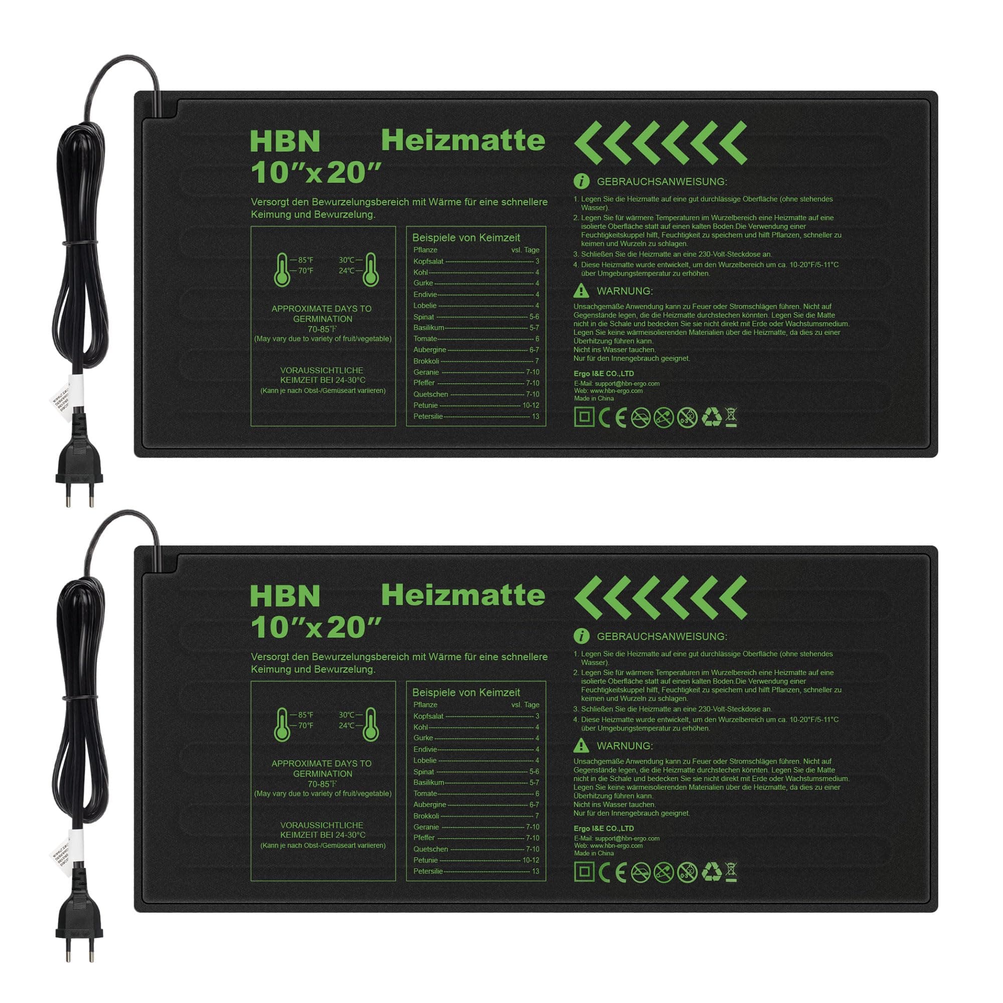 HBN Heizmatte 2er Set Wärmematte Wärmeplatte für Sämling und Samen, 17.5W, Zimmergewächshaus Anzuchtplatte Heizkissen für Gemüse, Blumen, Kräuter, Terrarien, 50 x 25.7cm Angebot bei HelloDeals