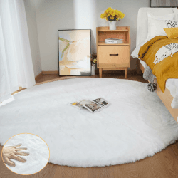ORINOVA Teppich Wohnzimmer Rund 180 cm Flauschig Weiß Fellteppich Kunstfell Teppich Schlafzimmer Kinderzimmer Kuschlig Groß Gegend Waschbar 180 cm (Rund) Weiß Angebot bei HelloDeals
