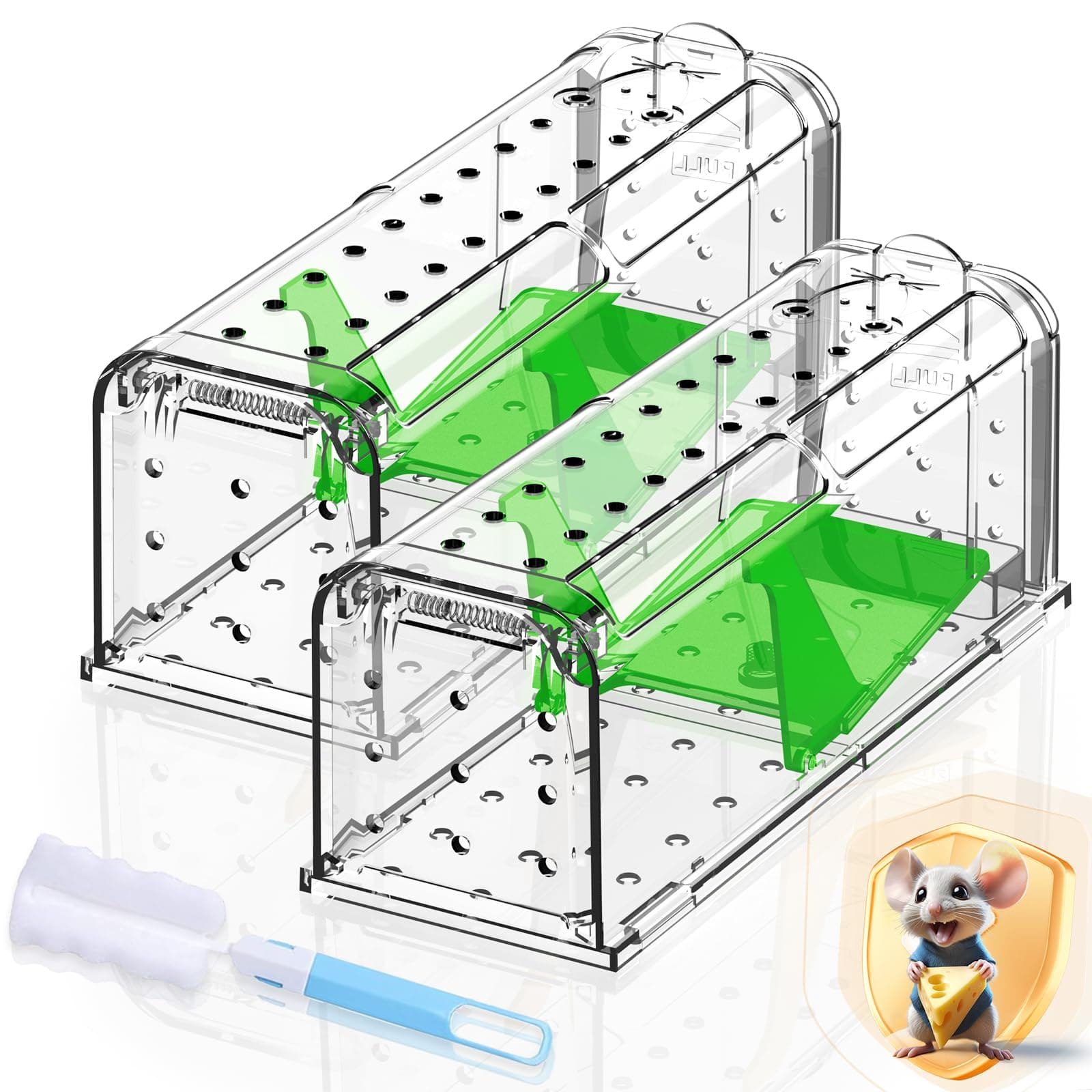 Lebendfalle für Maus Mausefalle Lebend：2er Set Tierfreundlich Mäusefalle mit 66 Luftlöchern, Mausefallen mit Hochsensibler Auslösemechanismus, Berührungsfreie Freigabe, Einfach Einzurichten-Mehrweg 2 Stück Grün Angebot bei HelloDeals
