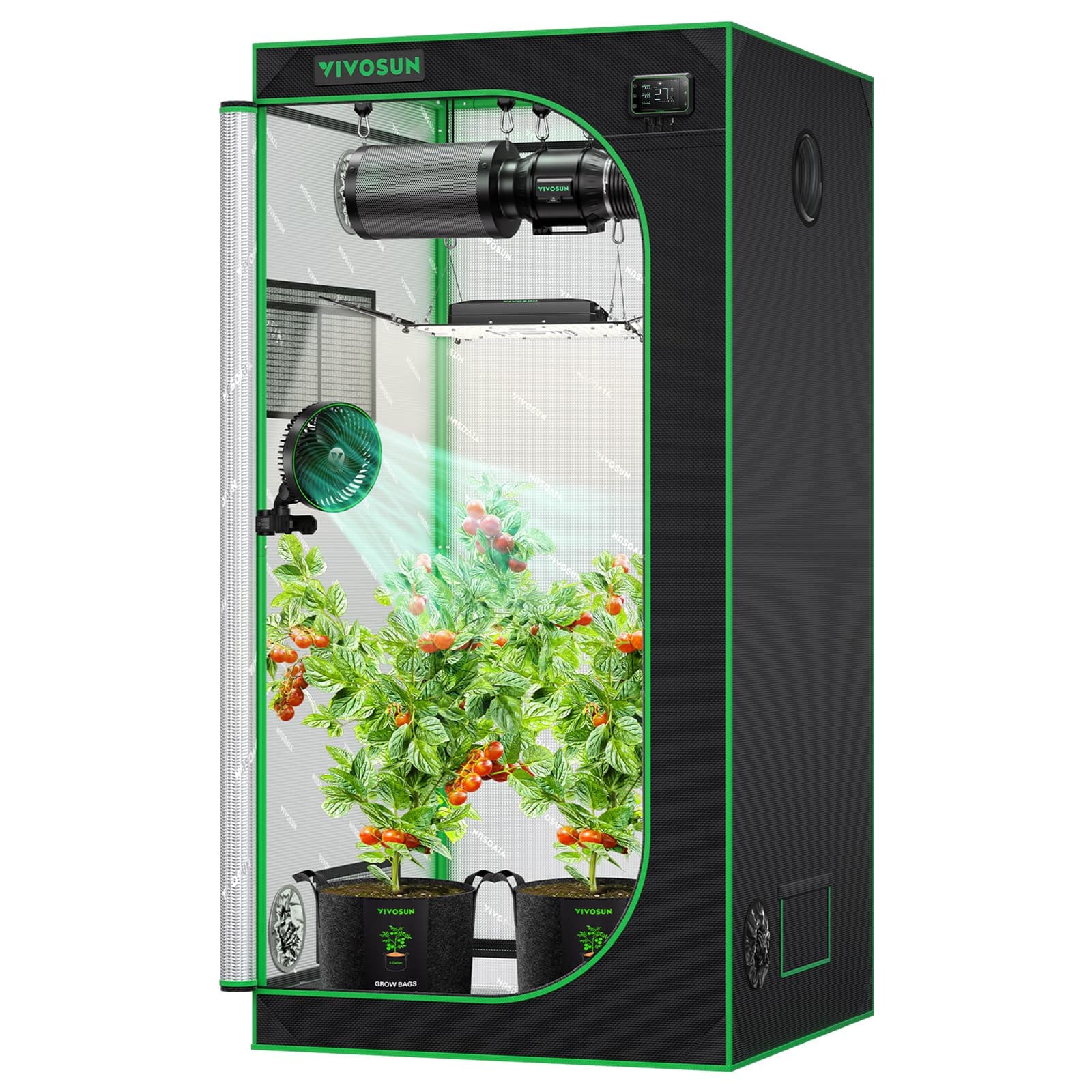 VIVOSUN Growzelt 90x90x180cm Grow Tent aus hochreflektierendes Mylar mit Sichtfenster und Bodenwanne für Hydroponik und Indoor-Anbau S336 Grow Zelt passend für VS2000/VS3000 Angebot bei HelloDeals