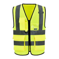 AYKRM 21 Farben Sicherheitsweste Warnweste Reflektierendes WarnschutzWeste Warnweste mit Reflektorstreifen mit Reißverschluss und Taschen Arbeitsweste 4XL-5XL Gelb Angebot bei HelloDeals