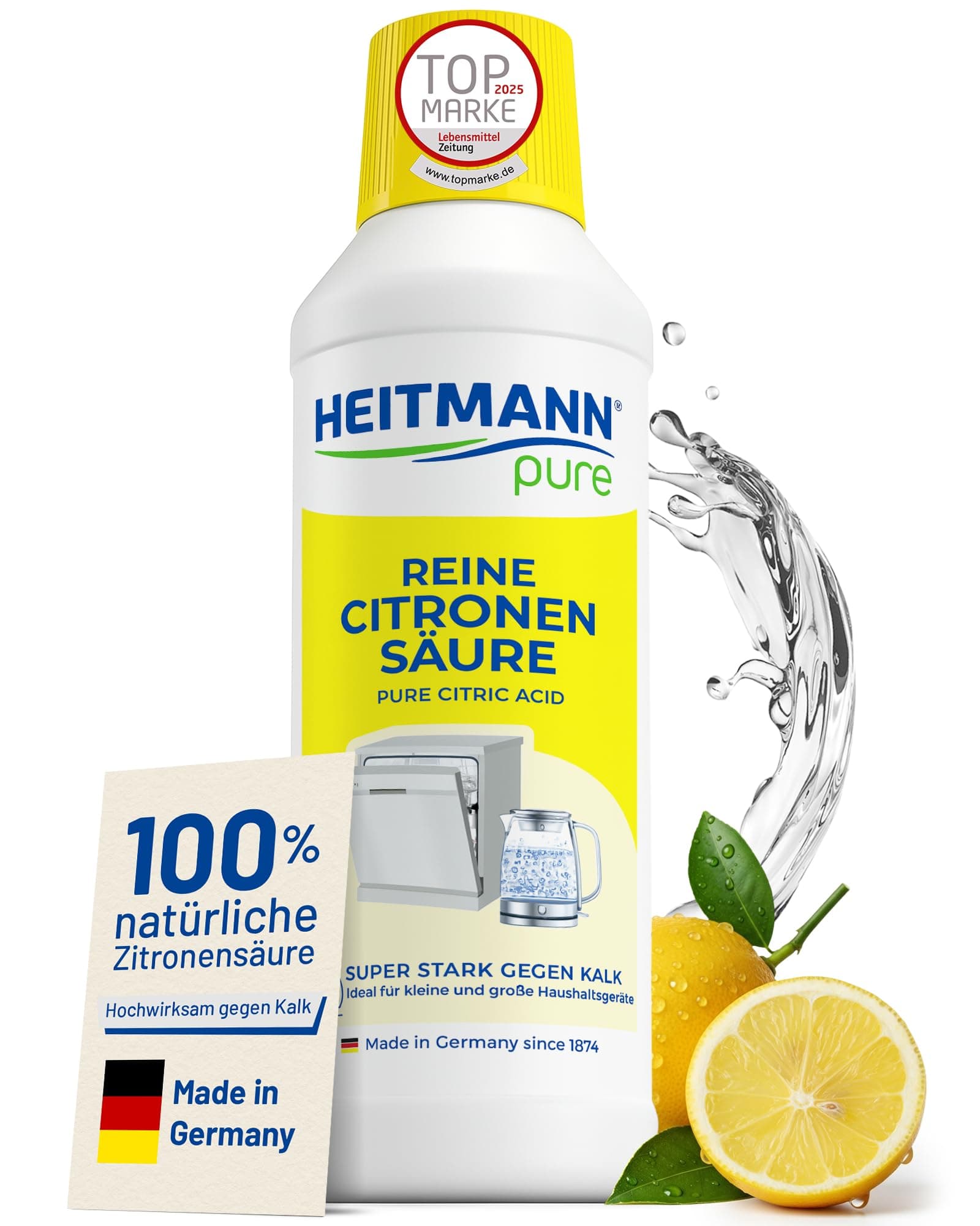 HEITMANN pure Reine Citronensäure 500 ml | Effektiver Kalkentferner in Küche & Bad | 100% natürliche Zitronensäure | Entkalker für Kaffeevollautomat, Wasserkocher & Waschmaschine | Lebensmittelsauber 500 ml (1er Pack) Angebot bei HelloDeals