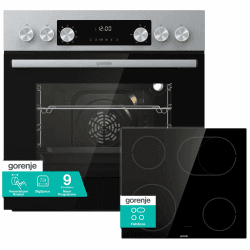 Gorenje Einbau-Herd-Set Inox Air Set mit Glaskeramik-Kochfeld, Heißluft, 73L, 250° max. Ofentemperatur, MultiAir Technologie, 9 Funktionen, Bräterzone, Mininmale Einbaunische (HxBxT): 60x56x58cm Angebot bei HelloDeals