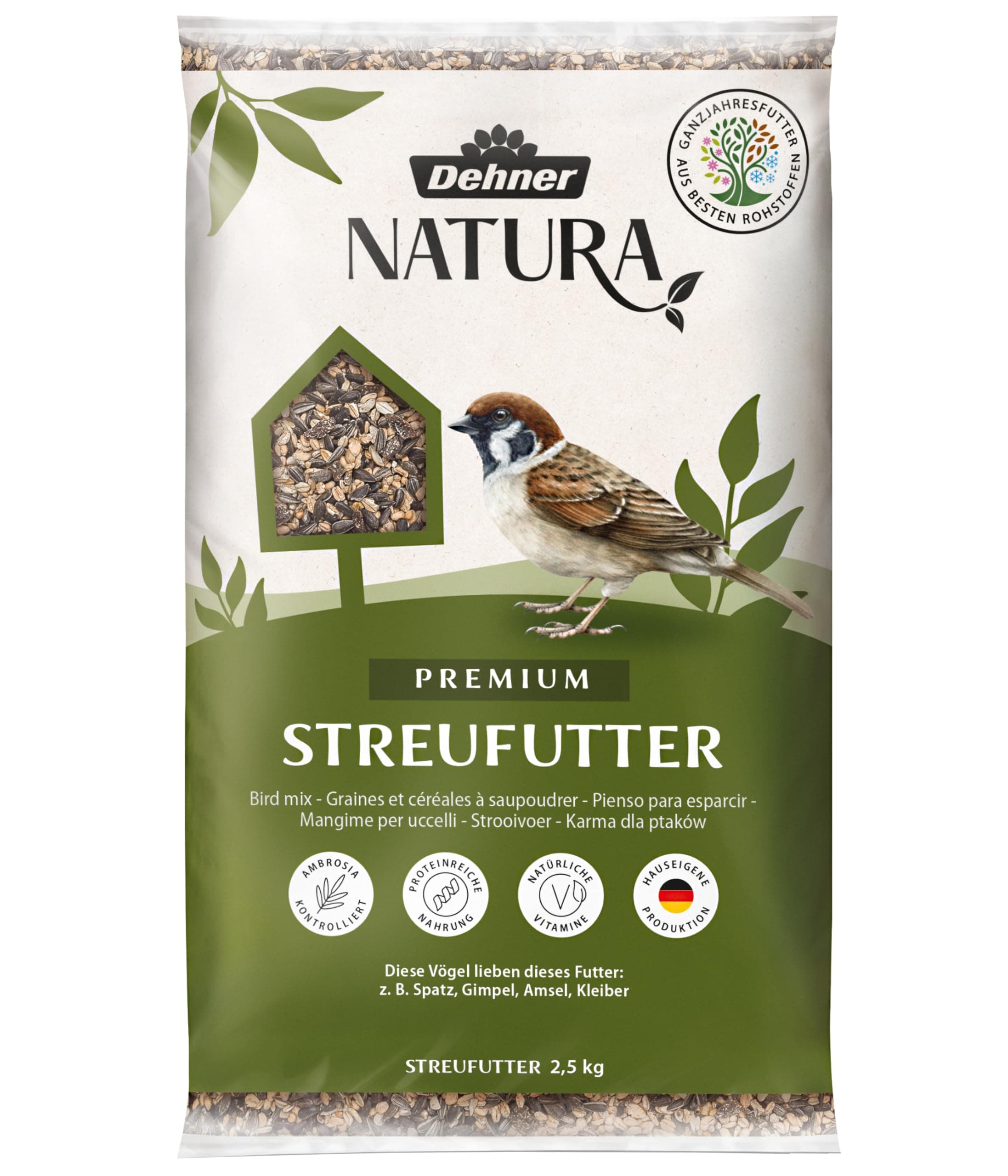 Dehner Natura Premium Wildvogelfutter, Streufutter, Ganzjahresfutter proteinreich / energiereich, hochwertiges Vogelfutter für Wildvögel, 2.5 kg Mischung aus Samen und Körnern 2.5 kg (1er Pack) Angebot bei HelloDeals