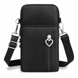 Aucuu Handytasche zum Umhängen Damen，Nylon Kleine Umhängetasche mit Kopfhörer Eingang，Mini Crossbody Schultertasche Handytasche，Handy Schultertasche ür Handy unter 7 Zoll #9 B-schwarz Angebot bei HelloDeals