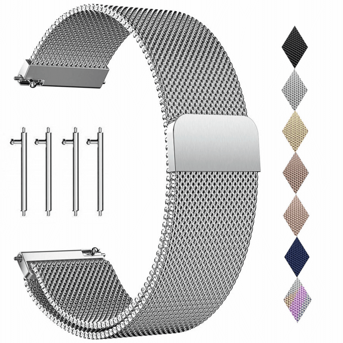 Edelstahl Mesh Uhrenarmband, Metall Ersatz Armband Edelstahlarmband mit Magnetverschluss Smartwatch Schnellverschluss Watch Uhren Ersatzband Für Damen Herren Silber 20mm Angebot bei HelloDeals