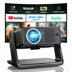 Beamer Kompatibel mit Netflix 28000 Lumen, Mini Beamer 4K unterstützt Native 1080P, WLAN 6 und Bluetooth, elektrischer Fokus and 4D Keystone, über 100000+ Apps, Heimkino/Outdoor Schwarz Angebot bei HelloDeals