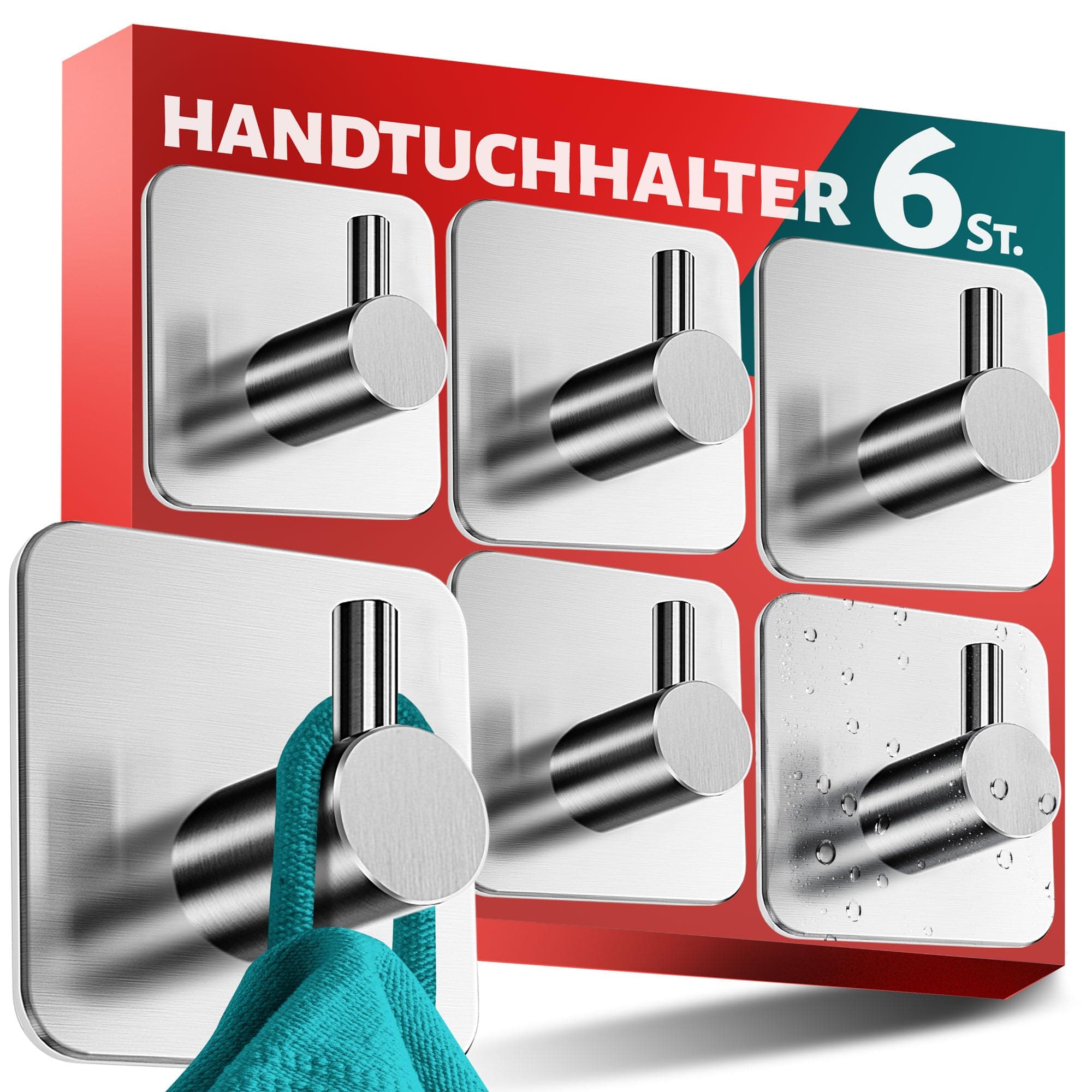 Menz Handtuchhalter ohne Bohren, 6er-Set, aus 304 Edelstahl, wasserdichte Klebehaken fürs Badezimmer, 10 kg selbstklebende Handtuchhaken, silber Haken, Ideal für Fliesen Klassisch - 6 Stück Silber Angebot bei HelloDeals