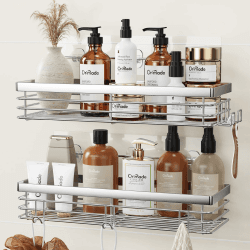 Orimade Duschablage ohne Bohren-Duschregal mit 5 Haken,Badregal Ohne Bohren Edelstahl 2 Stück 2 Stück 01-silber Angebot bei HelloDeals