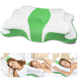 CHxxy Memory Foam Pillows, Cervical Pillow for Neck and Shoulder Pain Relief, Ergonomic Contour Bed Pillow, Soft for Side Sleep Stomach Sleeping and Back Sleeper Grün Angebot bei HelloDeals