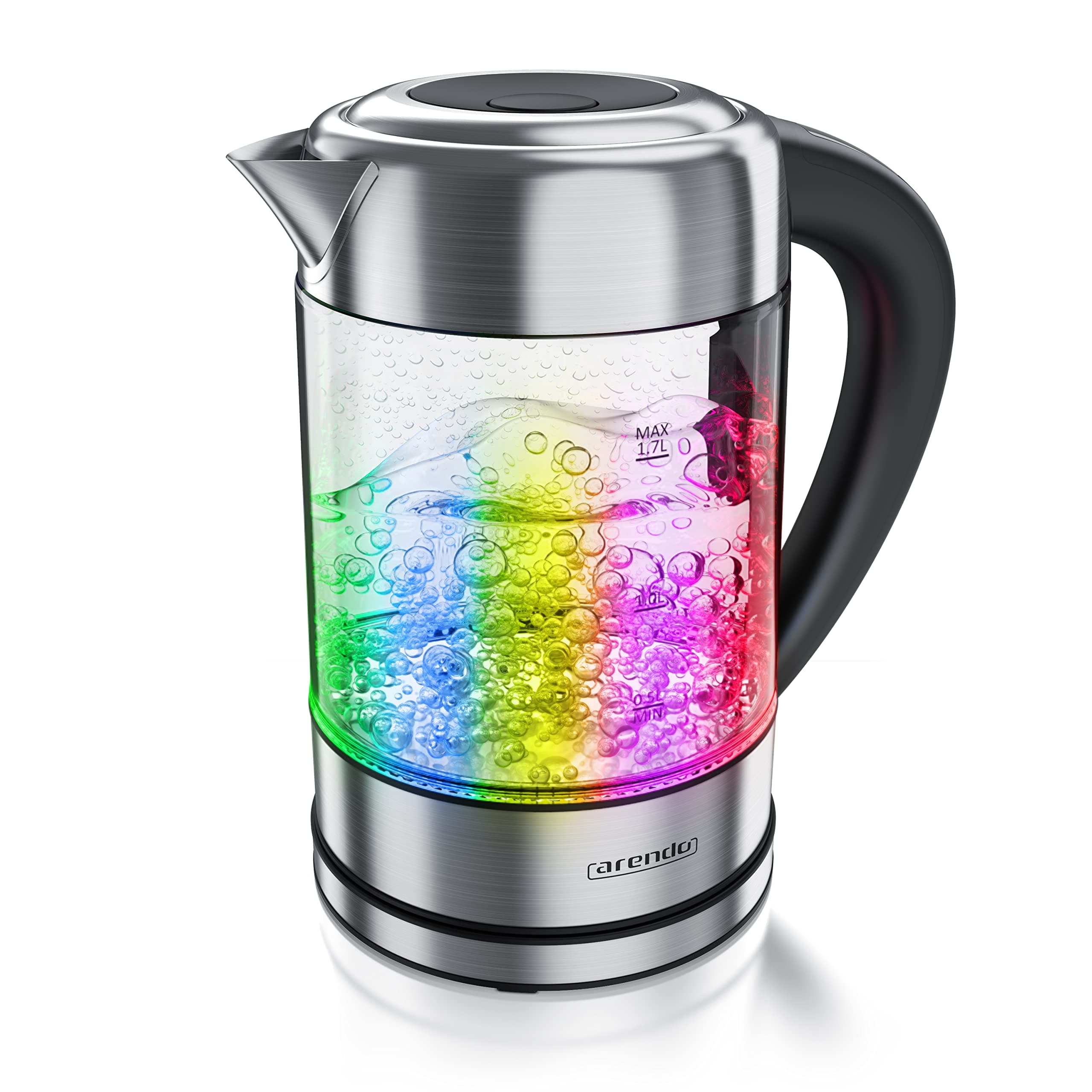 Arendo - Wasserkocher Edelstahl Glas mit Temperatureinstellung – 1,7l - einstellbare Temperaturen 40° 70° 80° 90° 100 °C – Warmhaltefunktion – 3 Min Aufkochfunktion – BPA-frei - RGB Beleuchtung Automatischer Wasserkocher Angebot bei HelloDeals