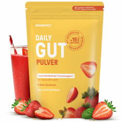 BRAINEFFECT DAILY GUT – Probiotisches Getränkepulver mit 16 Mrd. lebenden Bakterien & 7 g Ballaststoffen pro Portion, mit Vitamin B1, B2, B6 & B12, Erdbeergeschmack – 240 g Erdbeere 240g (1er Pack) Angebot bei HelloDeals