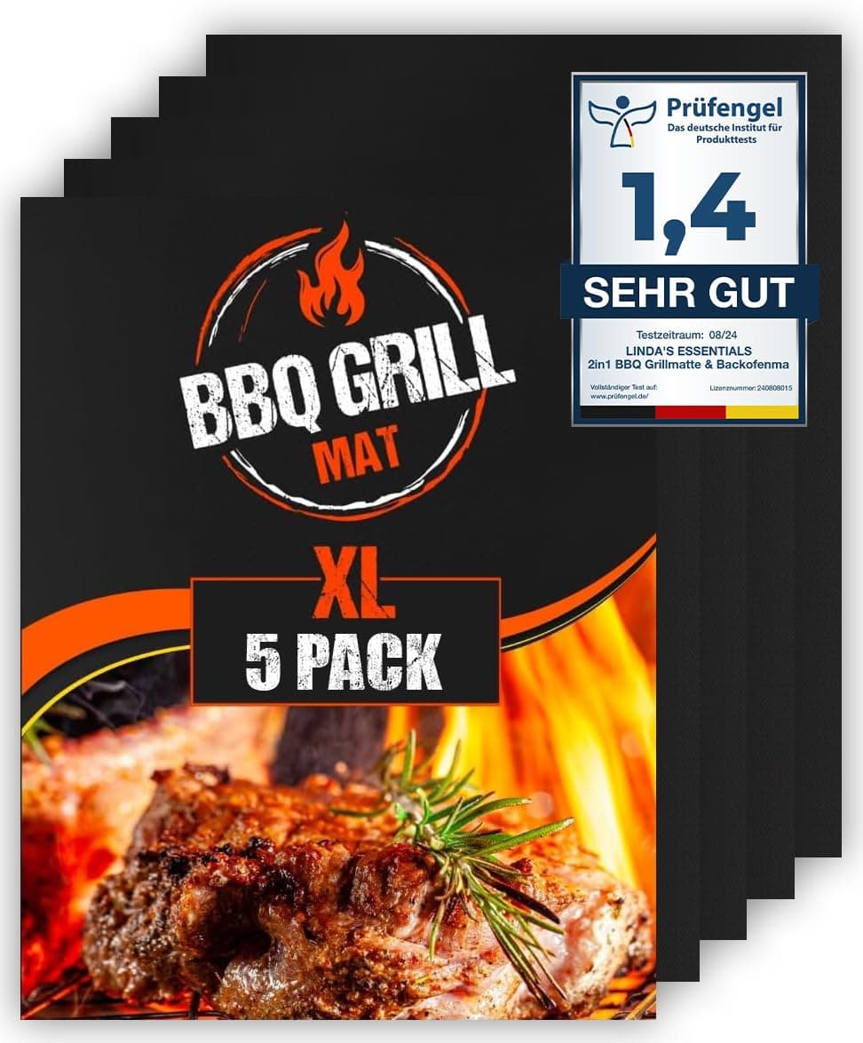 Extra große BBQ Grillmatte für Gasgrill, Elektro und Holzkohle (5er Pack) 50 x 40cm - Wiederverwendbare, hitzebeständige Grillmatten für Holzkohle, Teflon Grillmatte, Grillfolie, Grill Zubehör 40L x 50B cm Angebot bei HelloDeals