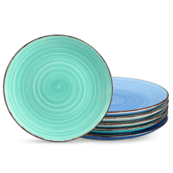vancasso BONITA Speiseteller Steingut, Essteller set 6 Personen, Ø 27 cm Teller Set, Geschirr für Spülmaschine und Mikrowelle, Pastateller, Frühstücksteller, Kuchenteller, Kühle Farbe 10.5 Inch Blau Angebot bei HelloDeals