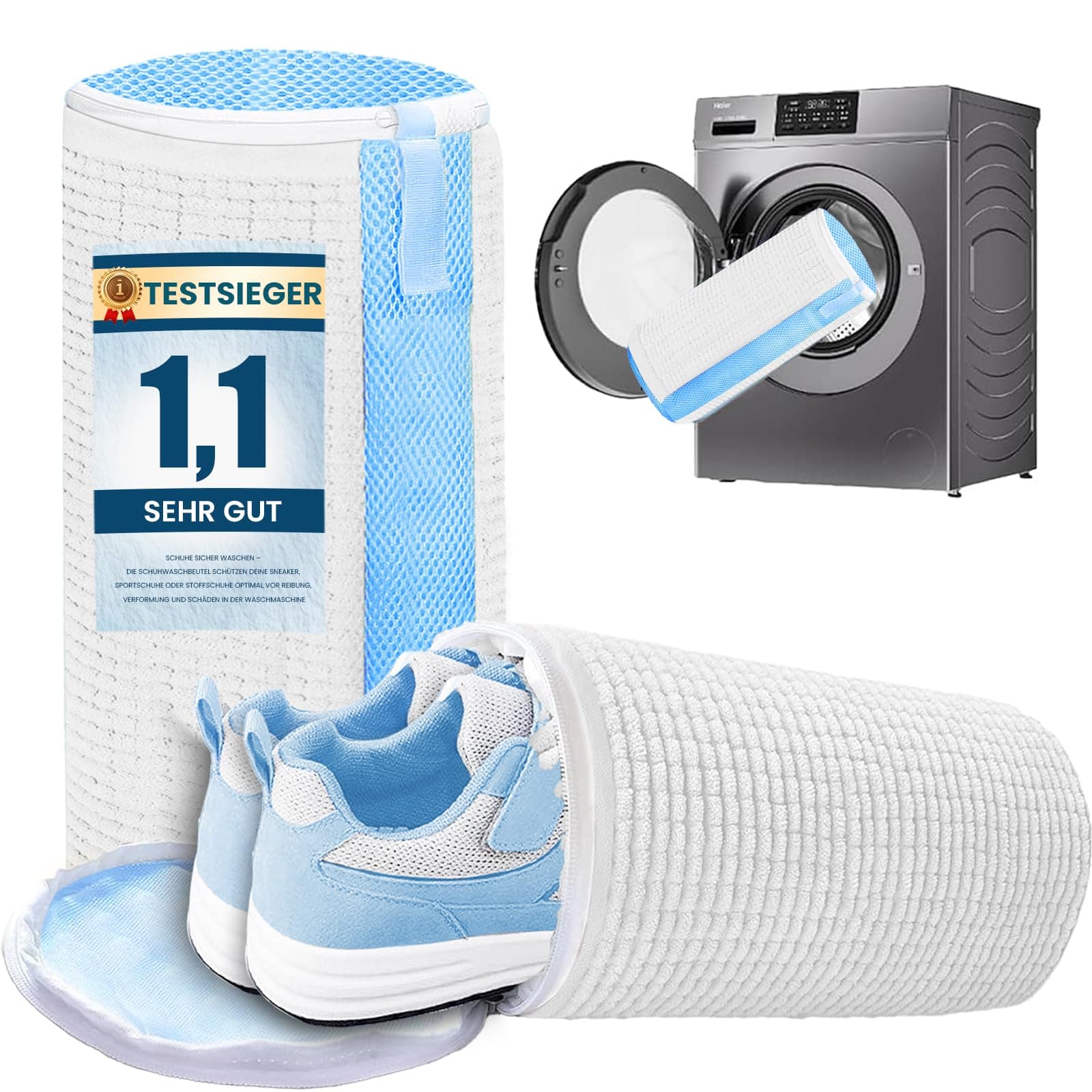 2pcs Schuhwaschbeutel, Waschmaschine Schuhwaschbeutel, Wiederverwendbar, 360-Grad-Reinigung, Unsichtbarer Auto-Lock-Reißverschluss, Geeignet für Alle Waschmaschinen und Schuhe Weiß 2pcs(Obere Öffnung) Angebot bei HelloDeals