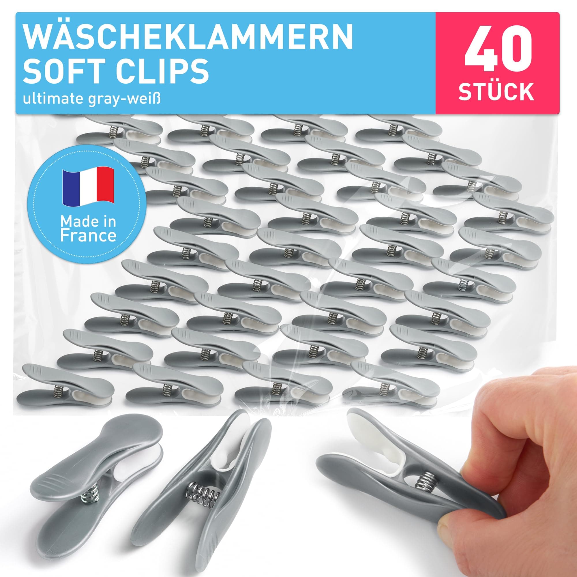 stabile Wäscheklammern ohne Abdruck – Soft Clips – robuste Kluppen Softgrip – UV-beständig, wetterfest – 40x Wäscheklammer – Ultimate Gray-Weiss Angebot bei HelloDeals