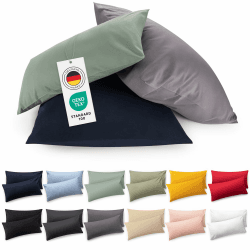 Blumtal Kissenbezug 40 x 80 cm (2er Set Kissenbezüge) - Grau - 100% Baumwoll-Jersey, Oeko-Tex Zertifiziert, Kopfkissenbezug 40x80 - Jersey Kissenhülle für Kissen 40x80 cm mit Reißverschluss Grau 40 x 80 cm, 2 Stück Angebot bei HelloDeals