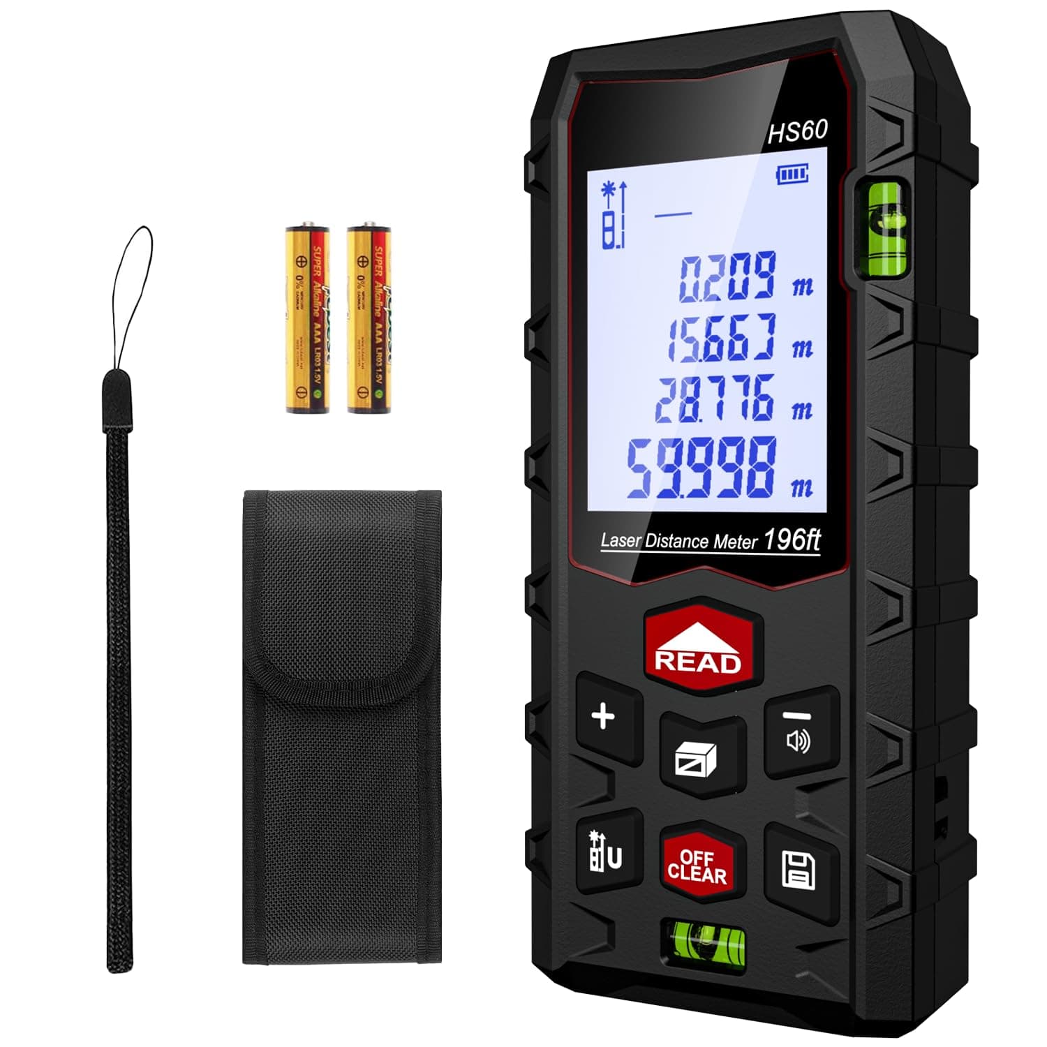 Laser Entfernungsmesser Messgerät für Räume - Dual-Level IP54 Wasserdicht, Entfernungs-/Flächen-/Volumenmessung, Großes LCD mit Hintergrundbeleuchtung, für Innen- & Außenbereich 60m Angebot bei HelloDeals