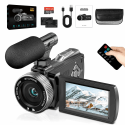 Videokamera 4K 48MP Camcorder 18X Digital Zoom Vlogging Kamera mit LED-Fülllicht für YouTube, 3.0'' 270°Drehbarer Screen Video Kamera mit Externem Mikrofon, Fernbedienung, 2 Batterien (32 GB Karte) HDV900-2 Angebot bei HelloDeals