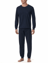 Schiesser Herren Langer Schlafanzug Pyjama Lang - 159633 Dunkelblau 102 Modern Angebot bei HelloDeals
