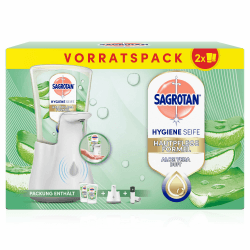 Sagrotan No-Touch Automatischer Seifenspender Weiß – Vorratspack – Inkl. Sagrotan Nachfüllern Aloe Vera – 2 x 250 ml Flüssigseife Weiß 500 ml (1er Pack) Angebot bei HelloDeals