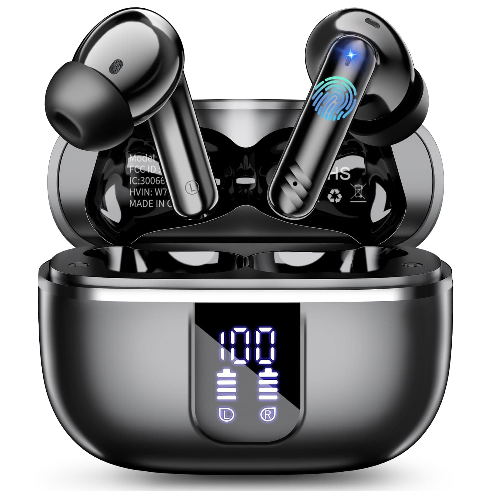 Bluetooth Kopfhörer In Ear, Kabellose Kopfhörer Bluetooth 5.4 mit 4 ENC Mikrofonen, 46 Std Spielzeit LED-Display, IP7 Wasserdicht, Tiefer Bass Touch-Steuerung für Sport Arbeit Reisen, Schwarz Angebot bei HelloDeals