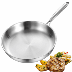 Edelstahl Pfanne, Bratpfanne (28 cm/11 Zoll), 3-Schicht Komplett Ungiftig, 100% Schadstofffrei, Schnellwärmend 20% Energie Sparen, Backofenfest bis 315°C – für Alle Herdarten 28cm/ohne Deckel Angebot bei HelloDeals