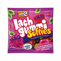 nimm2 Lachgummi Softies Rote Früchte – 1 x 225 g – Gefülltes Fruchtgummi mit Fruchtsaft und Vitaminen – Süßigkeit in sechs Geschmacksrichtungen Angebot bei HelloDeals