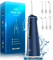 Munddusche Kabellos, Water Flosser for Teeth Mit 4 Modi & 8 Stufen 7 Düsen 300ML Tank Munddusche für Zahnzwischenraumreiniger Zahndusche Mundspülung Elektrisch Oral Irrigator Zähne 2025 (Blau) Angebot bei HelloDeals