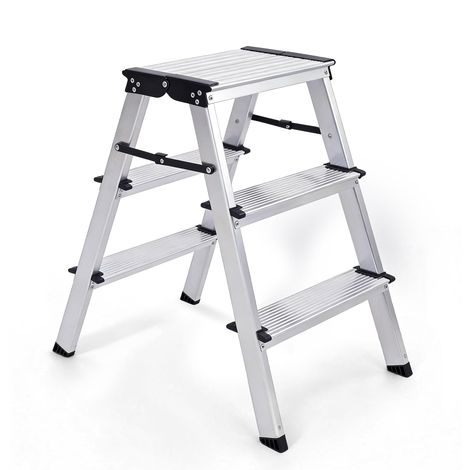 Sekey Trittleiter 3 Stufen Beidseitig Begehbar, Klappbare Stehleiter aus Aluminium mit rutschfeste Stufen, für Haushalt & Zuhause, TÜV & SGS, EN131/14183, bis 150 kg Belastbar 3 stufen (58 cm) Angebot bei HelloDeals