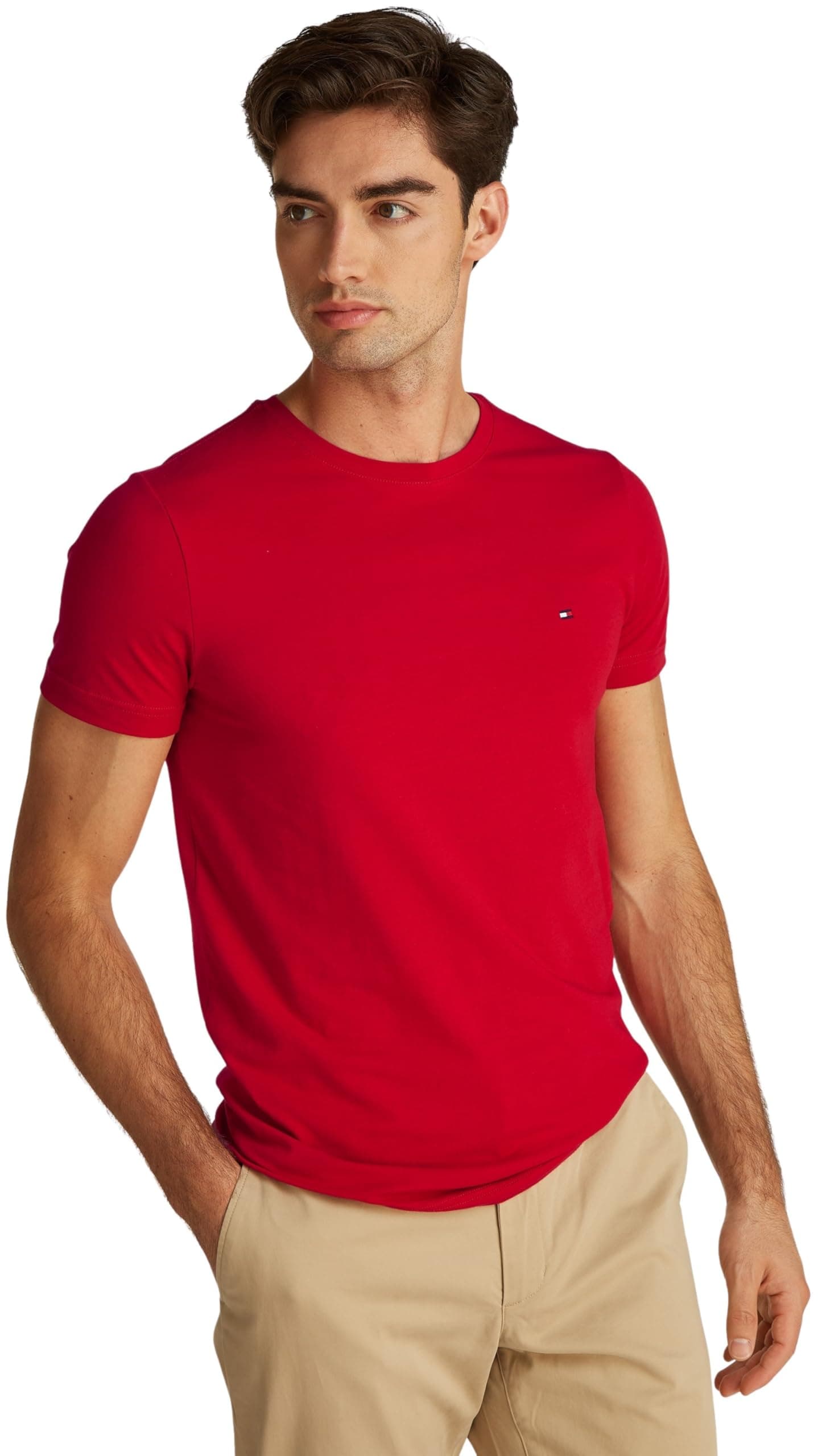 Tommy Hilfiger Herren T-Shirt Kurzarm Rundhalsausschnitt L Red (Medium Red) Angebot bei HelloDeals