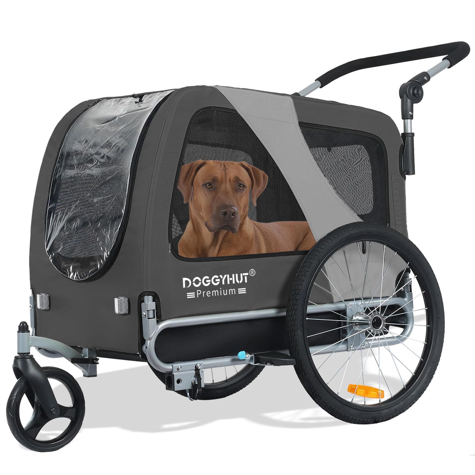 DOGGYHUT® Premium Large 2 in 1 Hunde fahrradanhänger & Hundebuggy Jogger Hundeanhänger groß ca. 270 Liter Volumen für mittelgroße und große Hunde bis 35 kg GRAU / SCHWARZ Angebot bei HelloDeals