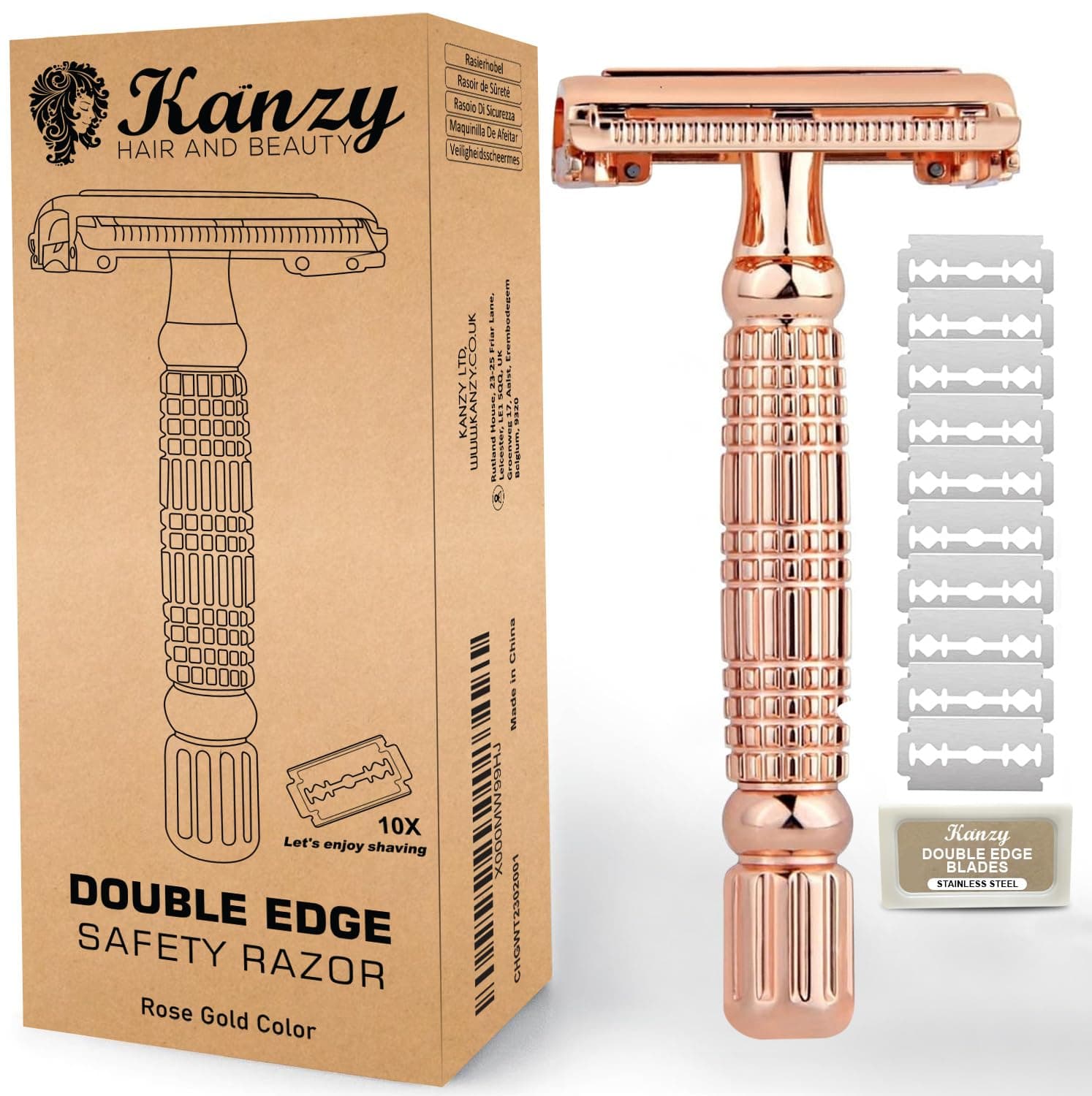 Kanzy Rasierhobel Damen und Herren Butterfly Edelstahl Nassrasierer Sicherheitsrasierer Arbeitet mit allen Doppelkante Rasierer Klingen Safety Razor Rosegold Angebot bei HelloDeals