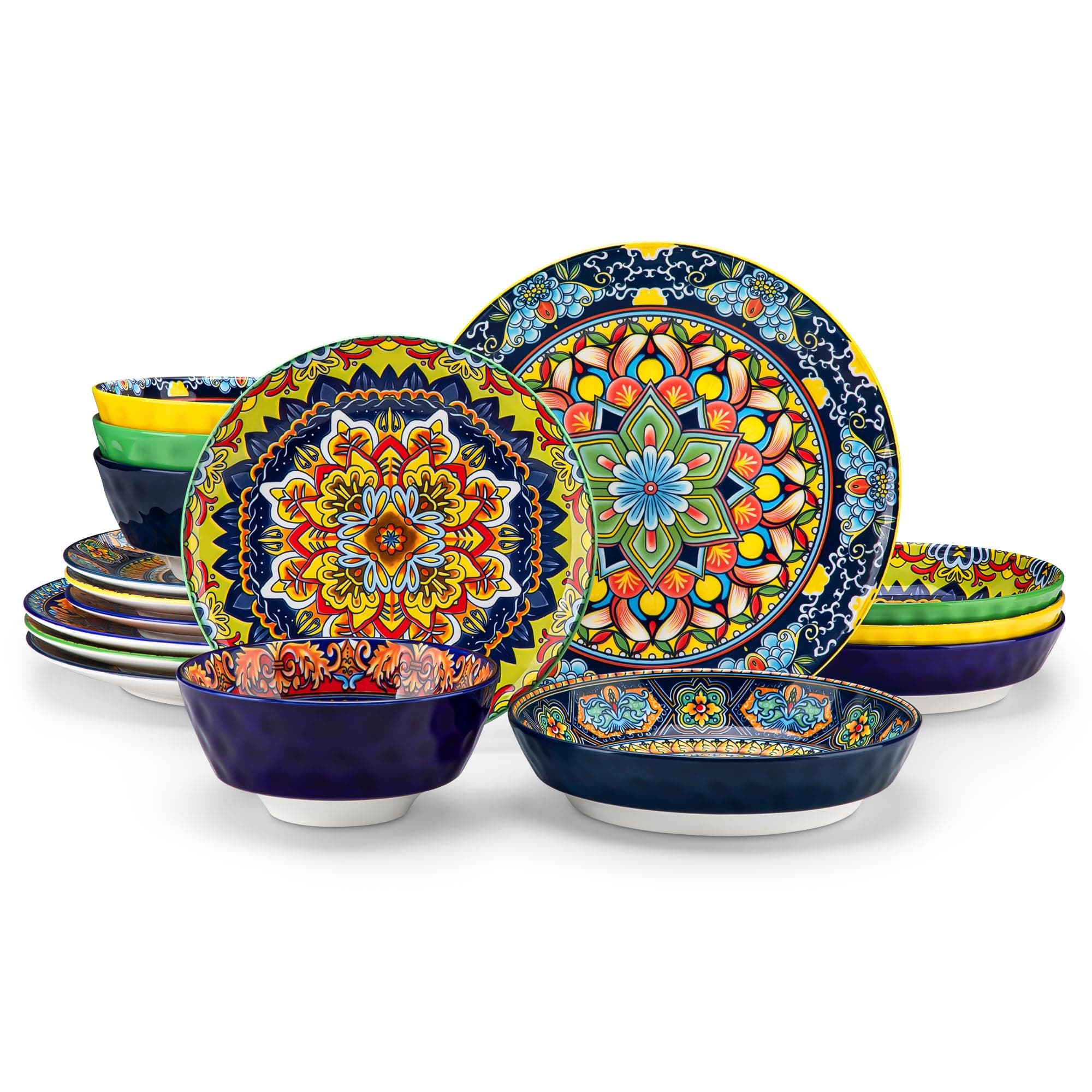 Porzellan Geschirrset 4 Personen 16-teiliges, vancasso Geschirr Set mit Speiseteller, Dessertteller, Suppenteller und Schalen, Boho Tafelservice 4 Personen, Geschirrsets Serie KRVI 16 Teile Set Angebot bei HelloDeals