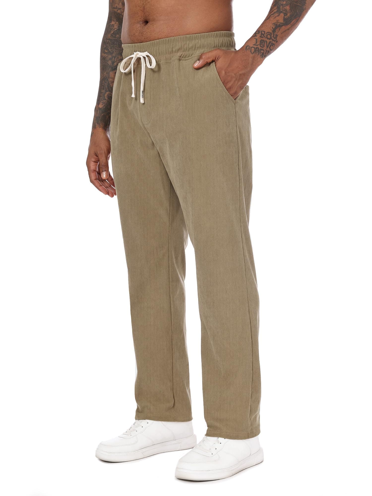 Yageshark Herren Cord Jogginghose - Bequeme Freizeithose mit Taschen & elastischem Bund für Alltag & Büro Khaki XL Angebot bei HelloDeals