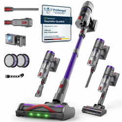 Akku Staubsauger, 600W/58000Pa/75Min, Laufzeit Staubsauger Kabellos mit Smart LED Display und Ladestation, Selbststehender Akkusauger mit Antitanglebürste für Teppich, Hartboden und Tierhaare Für eine schnelle Reinigung NOVAX T80 Angebot bei HelloDeals