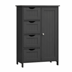 VASAGLE Badezimmerschrank, schmaler Badschrank, Beistellschrank, Kommode, mit 4 Schubladen, Schranktür, verstellbare Ablage, 30 x 55 x 82 cm, tintenschwarz LHC041B02 Tintenschwarz Size 30T x 55B x 82H cm Angebot bei HelloDeals