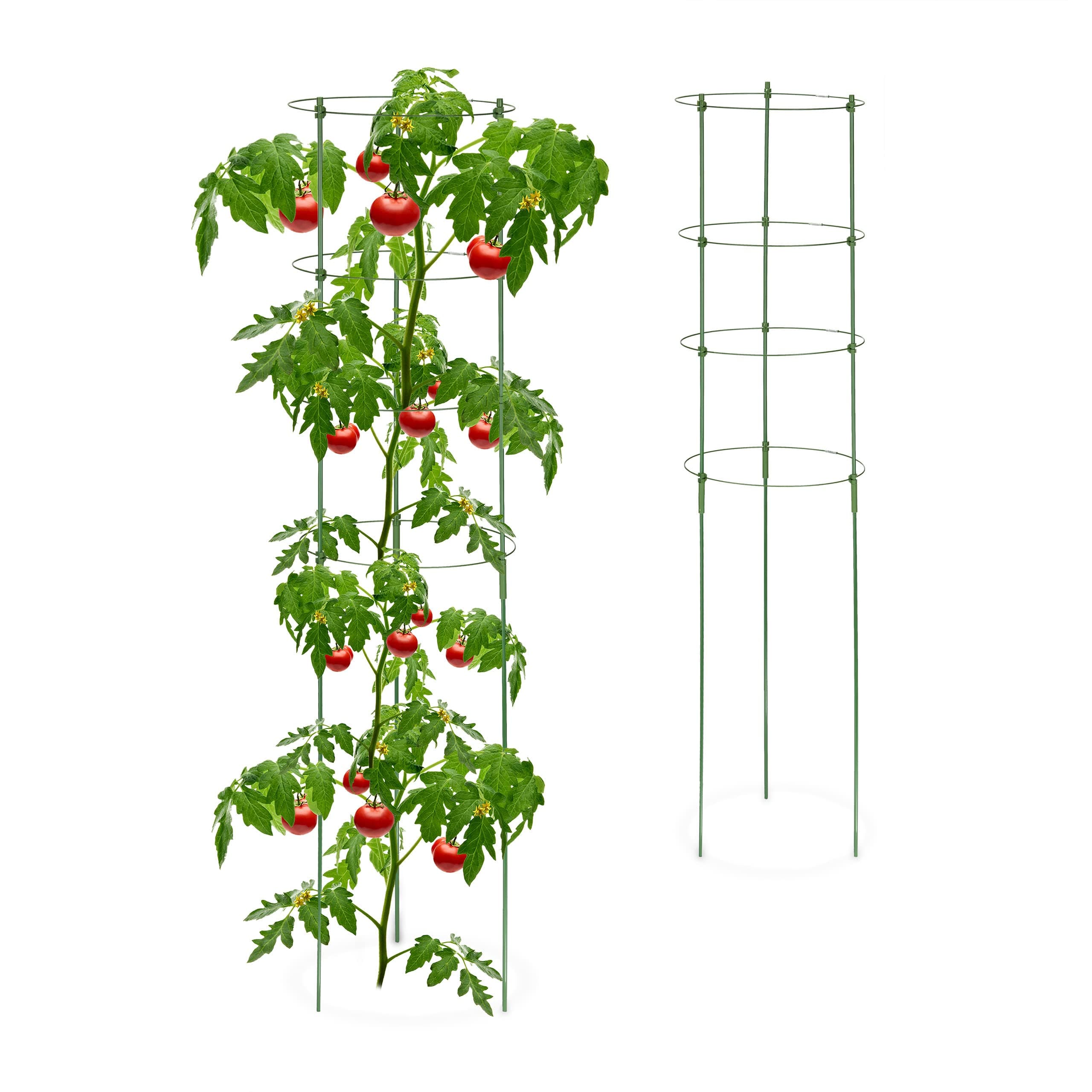 Relaxdays Rankhilfe, 2er Set, Tomatensäule für Garten & Balkon, 120 cm, je 4 Ringe, Pflanzstäbe Eisen & Kunststoff, grün Angebot bei HelloDeals