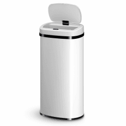 Juskys Mülleimer Küche mit Bewegungssensor Weiß 70L - Eckiger Abfalleimer mit Klemmring für Müllbeutel - Rostfreier Stahl - Kontaktloses Entsorgen Weiß 70 Liter Angebot bei HelloDeals