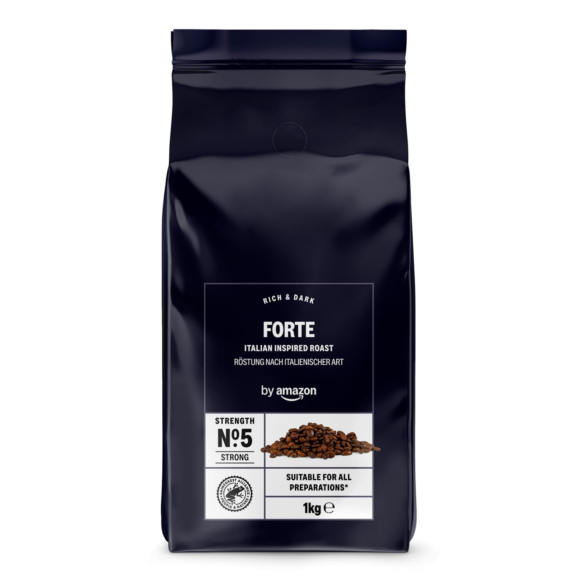 by Amazon Forte Coffee Beans, Italian Inspired Roast Strength No. 5 - Strong, 1kg Forte-Kaffeebohnen 1 kg (1er Pack) Angebot bei HelloDeals