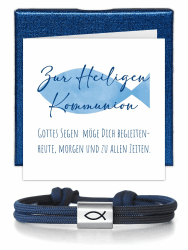 Kommunion Geschenke für Mädchen Junge, Ichthys Fisch Symbol Armband mit Geschenkbox & Grußkarte, Kommunion Armband Erstkommunion Geschenke Mädchen Junge Dunkelblau Angebot bei HelloDeals