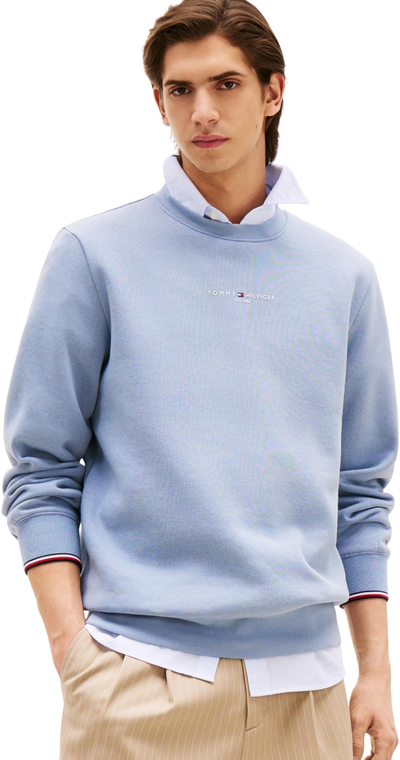 Tommy Hilfiger Herren Sweatshirt Logo Crewneck Rundhalsausschnitt XL Blue (Brisk Blue) Angebot bei HelloDeals