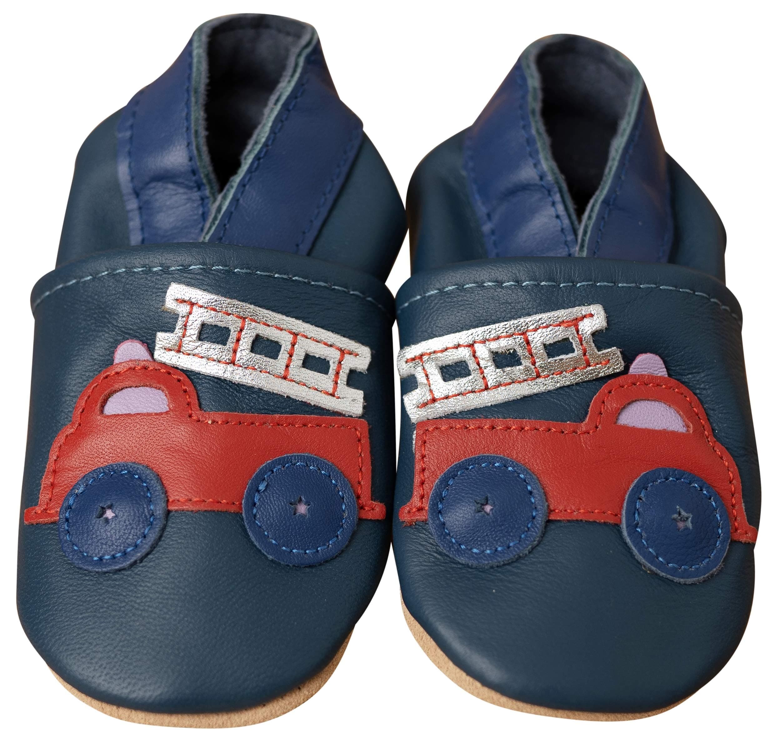 Krabbelschuhe - MARKENQUALITÄT VIELE Motive bis 4 Jahre Babyschuhe Leder Babyhausschuhe Lauflernschuhe Lederpuschen Hausschuhe 24/25 EU Feuerwehr Blau Angebot bei HelloDeals