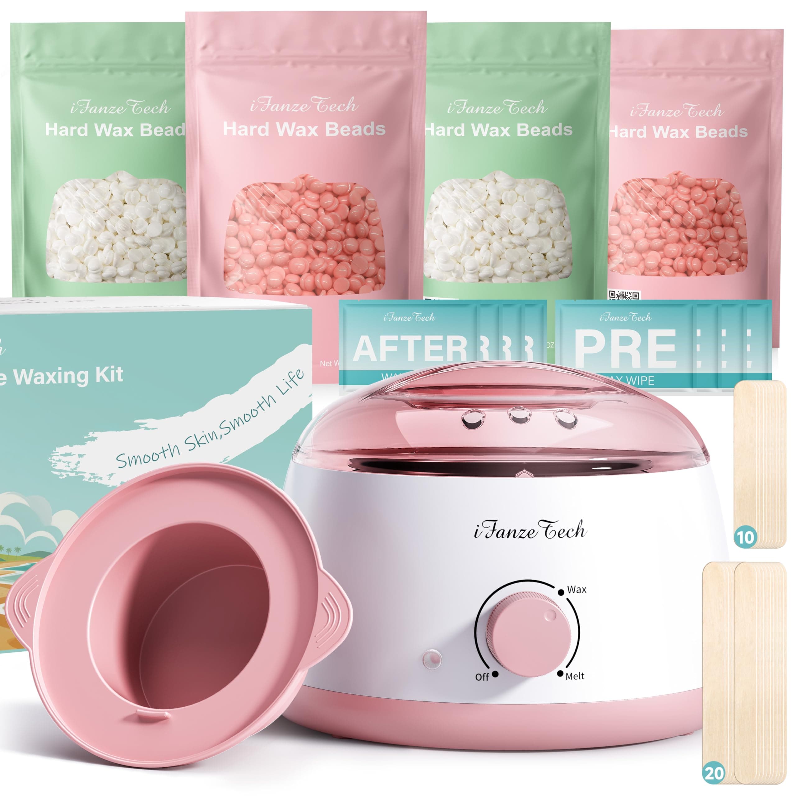 Waxing-Set,Wachs Haarentfernung für Frauen: iFanzeTech Wachswärmer mit 400g Wax, Ganzkörper Haarentfernung mit Warmwachs, Langanhaltend glatt, Heißwachsgerät-Rosa Angebot bei HelloDeals