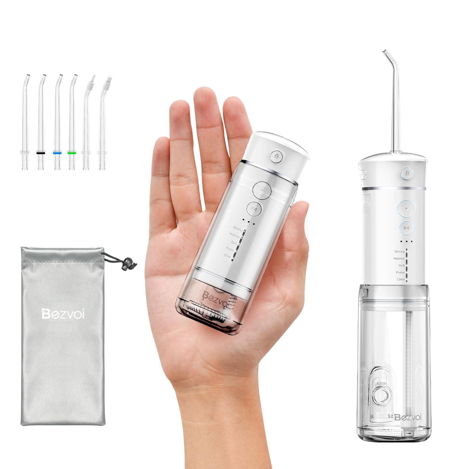 Reise Munddusche Kabellos Zahnreinigung: Oral Irrigator mit 5 Modi, 180ML Wassertank IPX7 Wasserdicht Elektrische Zahnreiniger, Wasser Zahnseide mit 6 Tipps für Reinigung Reisen nach Hause Weiß Angebot bei HelloDeals