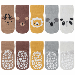 SockWaddles Stoppersocken Kinder Baby, 5 Paar ABS Atmungsaktiv Antirutschsocken Kinder, Krabbelsocken Baby Baumwolle, Jungen und Mädchen Crew Socken mit Tiere 1-3 Jahre Tiere Angebot bei HelloDeals