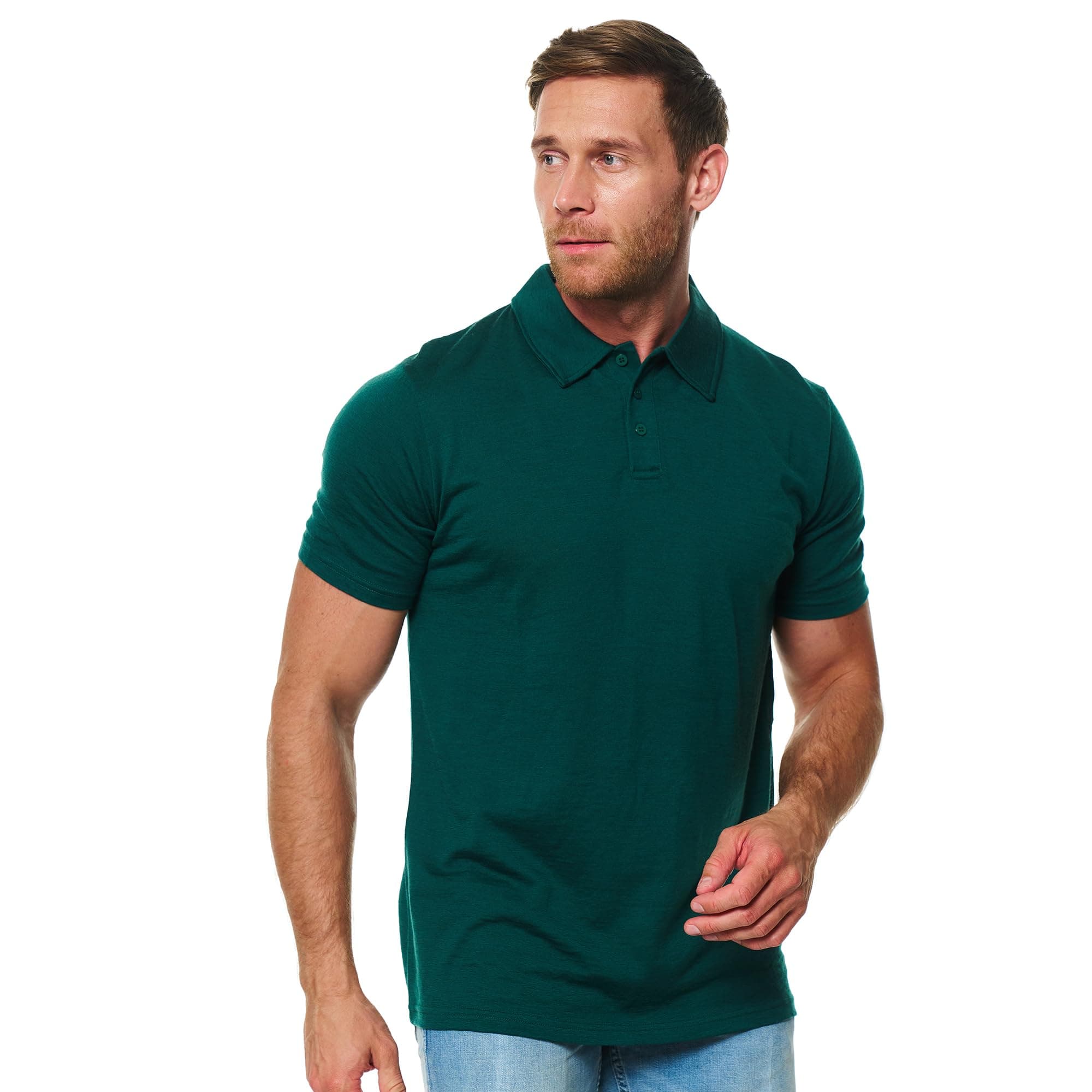 100% Merino Poloshirt Herren - Outdoor Atmungsaktiv Merino Shirt Herren Kurzarm Polo und Langarm Polo Forest Green Polo XL Angebot bei HelloDeals