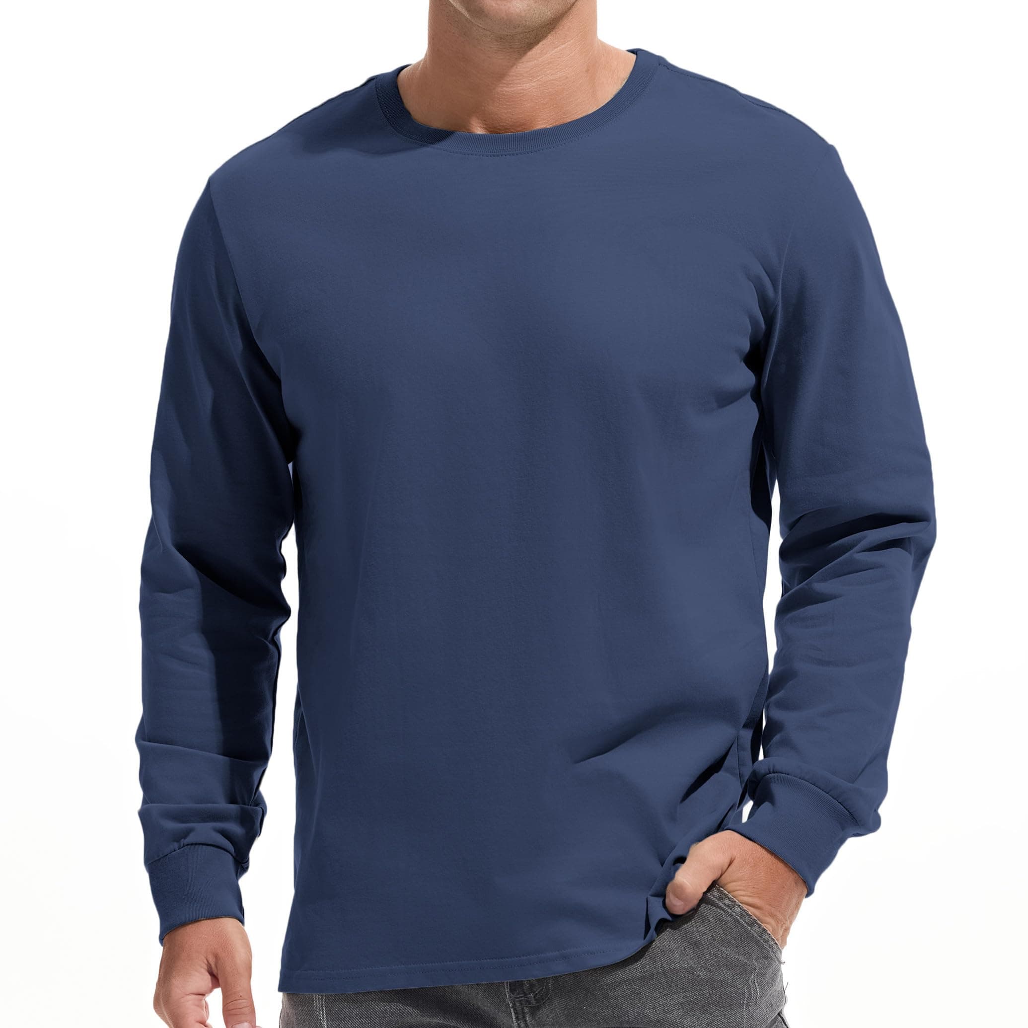 VEIISAR Herren Dickes Rundhals Langarm T-Shirt - Herren 100% Baumwolle Heavy Duty Pre Shrink T Shirt Long Sleeve Royal Blue M Angebot bei HelloDeals